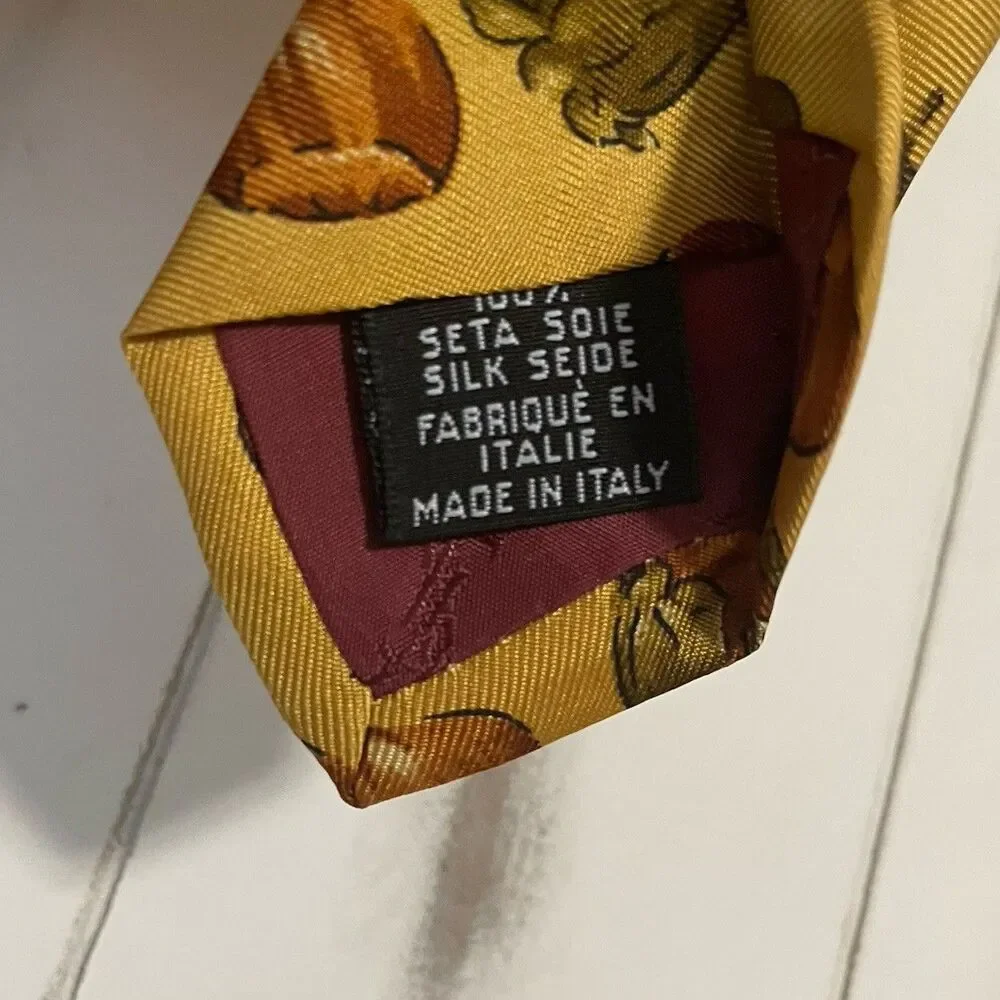 Vintage Yves‎ Saint Laurent YSL 100% Silk Neck Tie Gold Yellow Hazelnut RARE NWT